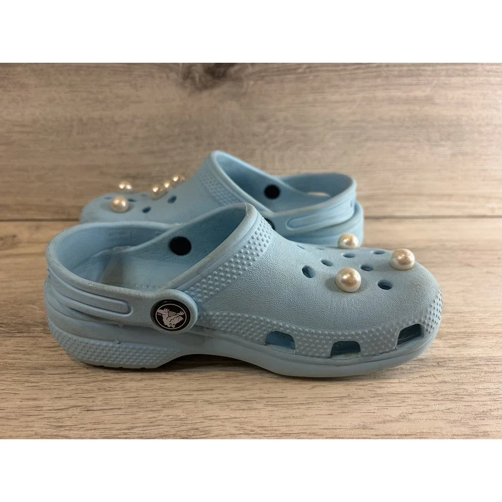 Crocs Clogs Slip On Blue Youth‎ Girls Size C12 Pearls Waterproof Comfort